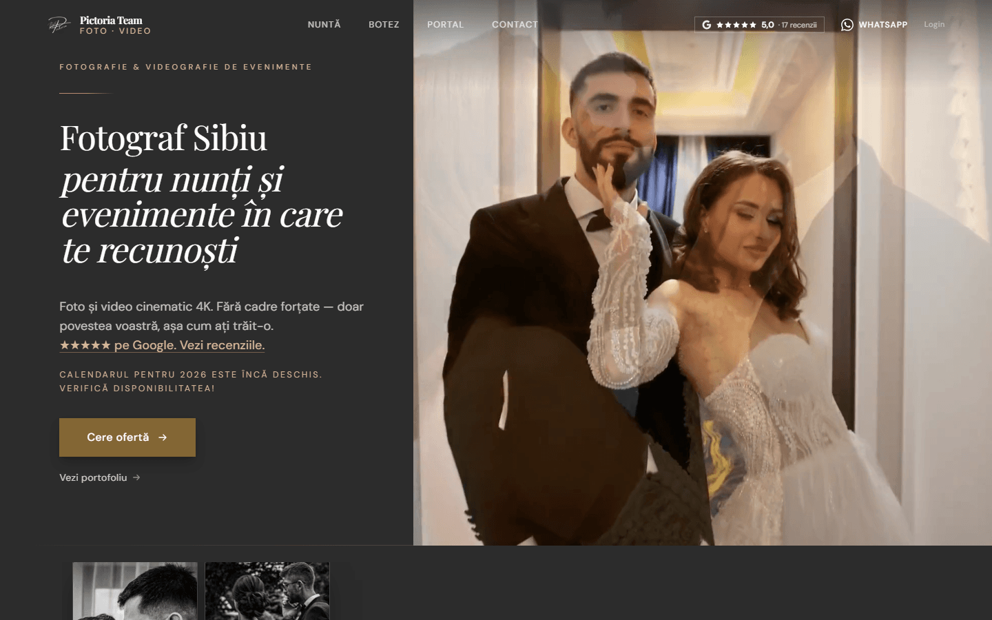 Captură ecran site Pictoria Team - Foto Video Evenimente Sibiu